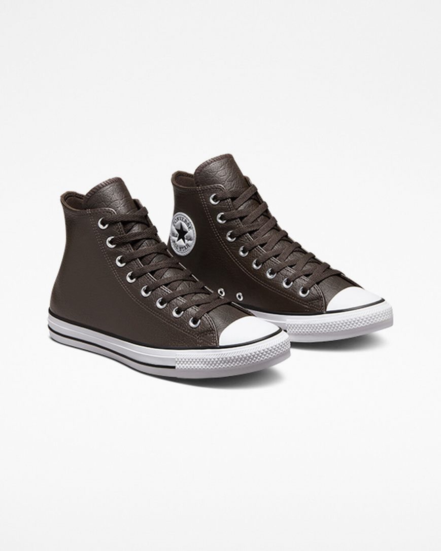 Zapatillas Altas Converse Chuck Taylor All Star Tumbled Cuero Mujer Marrones Blancas Negras | PE P4EL7W